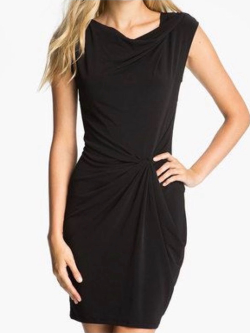 Michael Kors Black Twist-Waist Matte Jersey Midi Cocktail Dress Size Medium